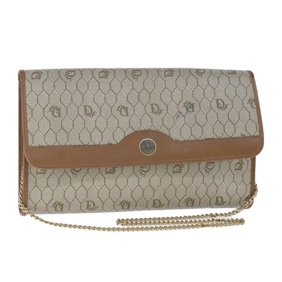 Christian Dior Honeycomb Canvas Chain Shoulder Bag PVC Beige Gold Auth bs21206 - Picture 1 of 16